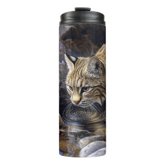 Bobcat mit Wildblumen Landschaftlich Art Thermosbecher