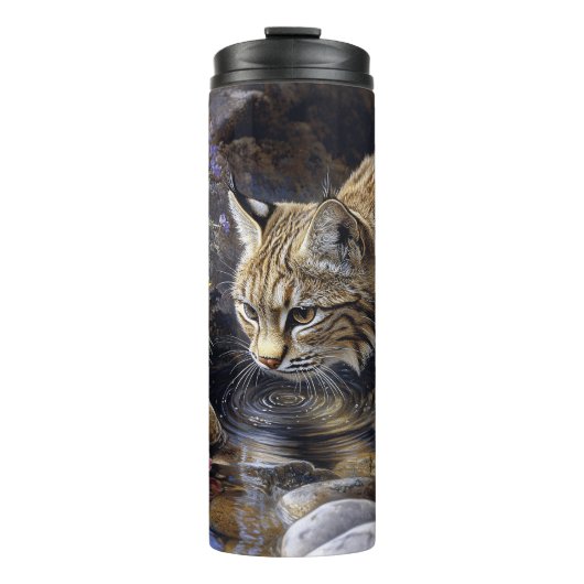Bobcat mit Wildblumen Landschaftlich Art Thermosbecher (Vorderseite)