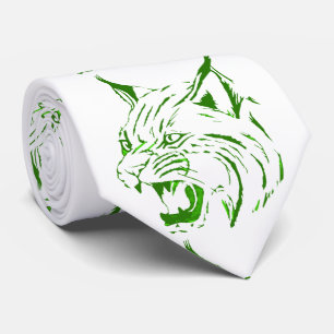 Bobcat Wild Cat Team Mascot Necktie Green/White Krawatte