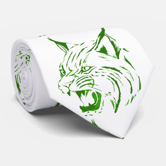 Bobcat Wild Cat Team Mascot Necktie Green/White Krawatte (Gerollt)