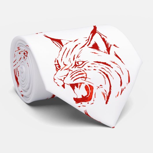 Bobcat Wild Cat Team Mascot Necktie Red/White Krawatte (Gerollt)