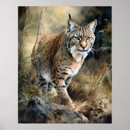 Bobcat Woodland Animal Art Print Poster