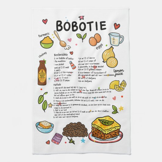 Bobotie Illustriert Rezept Tee Handtuch Südafrika (Vertikal)