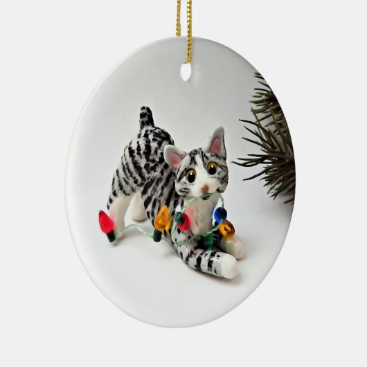 Bobtail Cat Gray Tabby Holiday Ornament (Rechts)