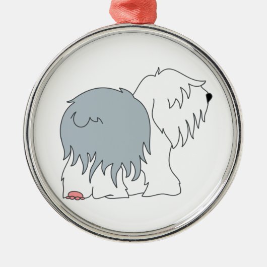 Bobtail Schäferhund Silbernes Ornament (Vorne)
