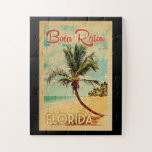 Boca Raton Florida Palm Tree Beach Vintage Reisen Puzzle<br><div class="desc">Boca Raton Florida Design im Vintage Travel Stil mit einer Palme am Strand mit Ozean und Himmel.</div>