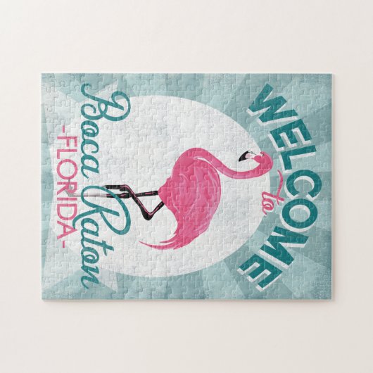 Boca Raton Florida Pink Flamingo Retro Puzzle (Horizontal)