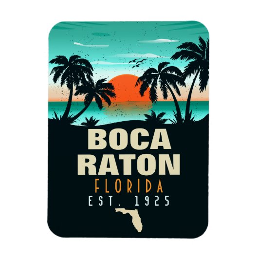 Boca Raton Florida Retro Sunset Beach Souvenirs Magnet (Vertikal)