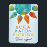 Boca Raton Florida Sunshine Magnet<br><div class="desc">Helles,  farbenfrohes Boca Raton Florida Design,  das zu 100% Sunshine zugelassen ist. Die warmen Farben Rot,  Orange,  Türkis und Aqua sind im Aquarellmuster gehalten und auf einem hübsch blauen Hintergrund gehalten.</div>