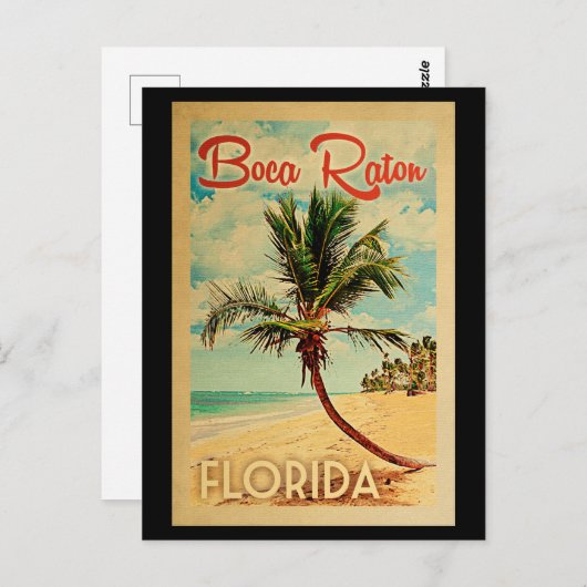 Boca Raton Postcard Florida Palm Tree Beach Retro Postkarte (Vorne/Hinten)
