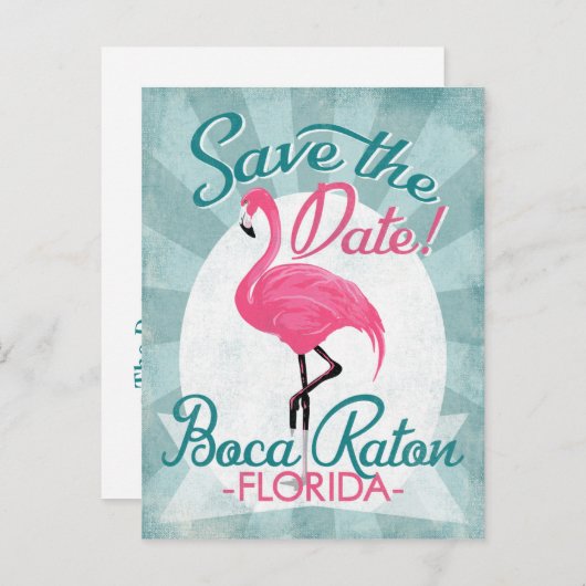 Boca Raton Save the Date Pink Flamingo Ankündigungspostkarte (Vorne/Hinten)