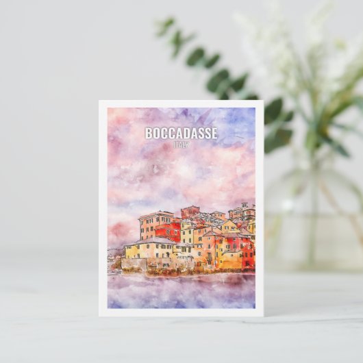 Boccadasse Italien Berühmte Wasserfarbskizze Postkarte (Stehend Vorderseite)