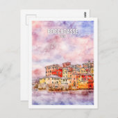 Boccadasse Italien Berühmte Wasserfarbskizze Postkarte (Vorne/Hinten)