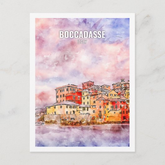 Boccadasse Italien Berühmte Wasserfarbskizze Postkarte (Vorderseite)