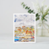 Boccadasse Italien Berühmter Platz Watercolor Postkarte (Stehend Vorderseite)