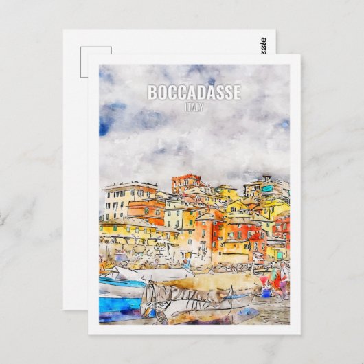 Boccadasse Italien Berühmter Platz Watercolor Postkarte (Vorne/Hinten)