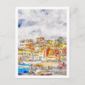 Boccadasse Italien Berühmter Platz Watercolor Postkarte (Vorderseite)