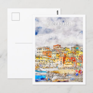 Boccadasse Italien Berühmter Reiseort Wasserfarbe Postkarte
