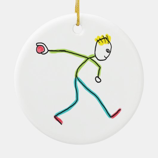 Bocce Ball Stickman Keramik Ornament (Hinten)