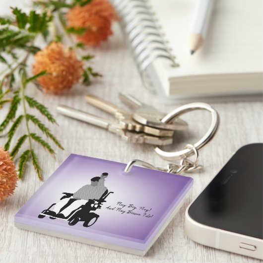 Boccia Junge im Rollstuhl mit Arm erhöht  Schlüsselanhänger (Vorderseite rechts)