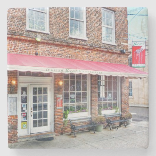 Boccis Charleston, SC. Untersetzer. Steinuntersetzer (Vorderseite)