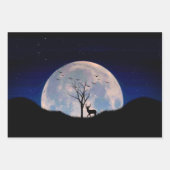 Bock mit großem Geweih gegen Vollmond Geschenkpapier Set (Vorderseite)