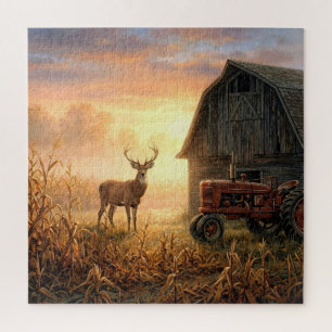 Bockhirsch bei ländlichem Morgenaufgang Puzzle
