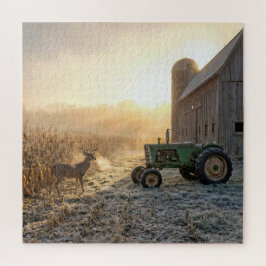 Bockhirsch mit grünem Landwirtschafstraktor Puzzle