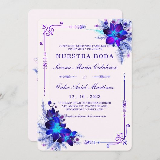 Boda con orquídeas azules y moradas einladung (Vorne/Hinten)
