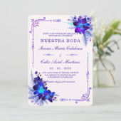 Boda con orquídeas azules y moradas einladung (Stehend Vorderseite)