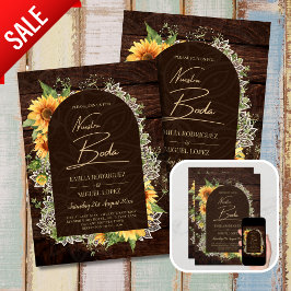 Boda de Girasoles de Madera Rústica Bilingüe Einladung