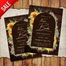 Boda de Girasoles de Madera Rústica Bilingüe Flyer