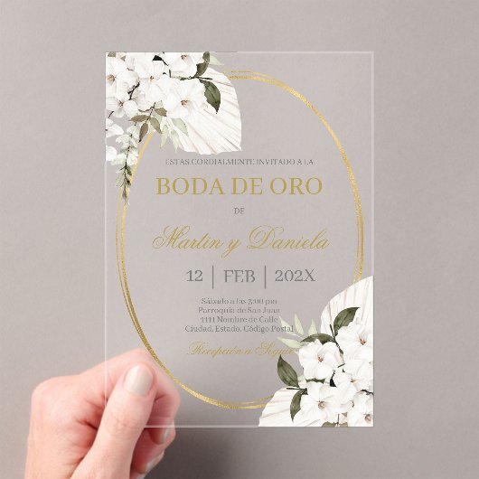 Boda de oro con boho blanco acryleinladungen (Insitu (Handheld))