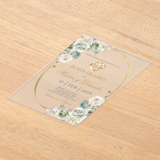 Boda de oro con boho blanco acryleinladungen (Ablage )