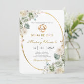 Boda de oro con boho blanco einladung (Stehend Vorderseite)