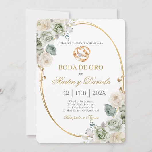 Boda de oro con boho blanco einladung (Vorderseite)