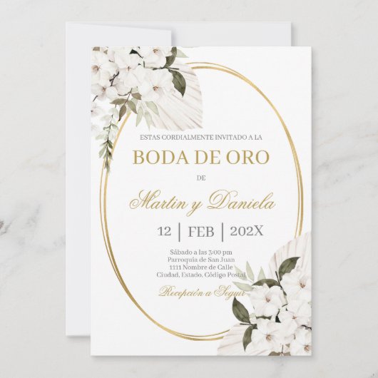 Boda de oro con boho blanco einladung (Vorderseite)