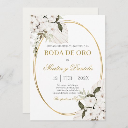 Boda de oro con boho blanco einladung (Vorne/Hinten)
