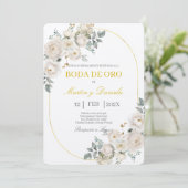 Boda de oro con flor blanca einladung (Stehend Vorderseite)