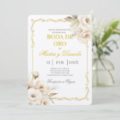 Boda de oro con flor blanca einladung (Stehend Vorderseite)