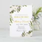 Boda de Oro con Ramo de flor blanca Einladung (Stehend Vorderseite)