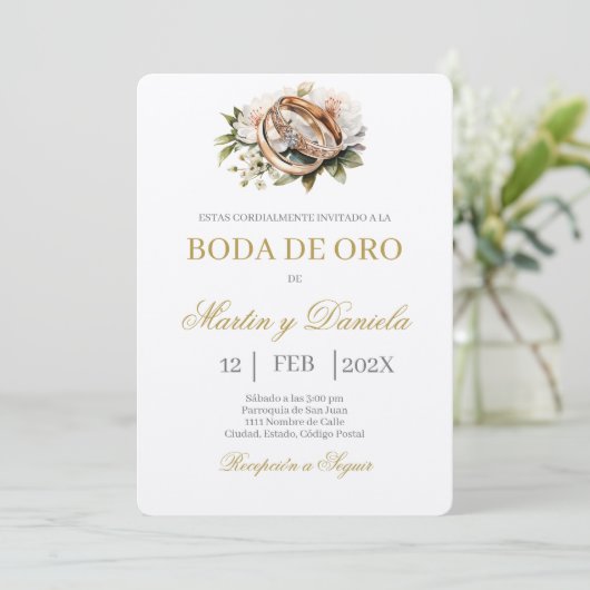 Boda de oro editierbar einladung (Stehend Vorderseite)