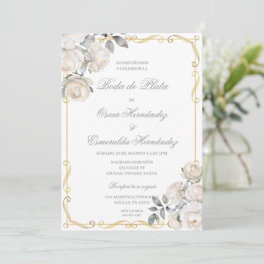 Boda de plata elegante einladung (Stehend Vorderseite)