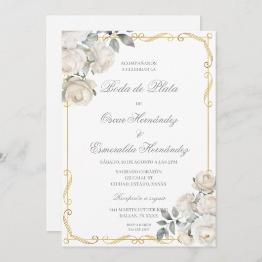 Boda de plata elegante einladung (Vorne/Hinten)