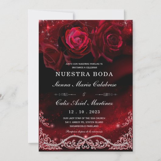 Boda en Negro, Rojo y Blanco Einladung (Vorderseite)