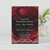 Boda en Negro, Rojo y Blanco Einladung (Stehend Vorderseite)