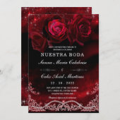 Boda en Negro, Rojo y Blanco Einladung (Vorne/Hinten)
