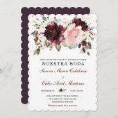 Boda en oro burdeos y rosa rubor einladung (Vorne/Hinten)