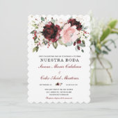 Boda en oro burdeos y rosa rubor einladung (Stehend Vorderseite)