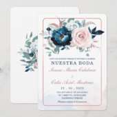 Boda en oro rosa y azul marino einladung (Vorne/Hinten)